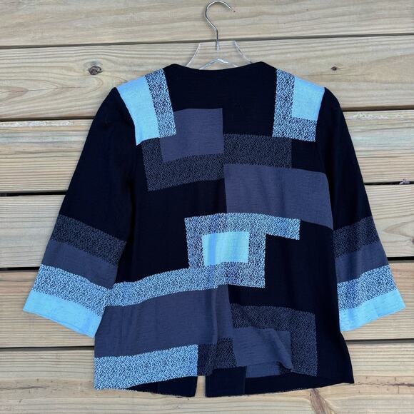 Ming Wang Cardigan Sweater Knit Geometric Patchwork Art to Wear Size Small - Picture 2 of 8